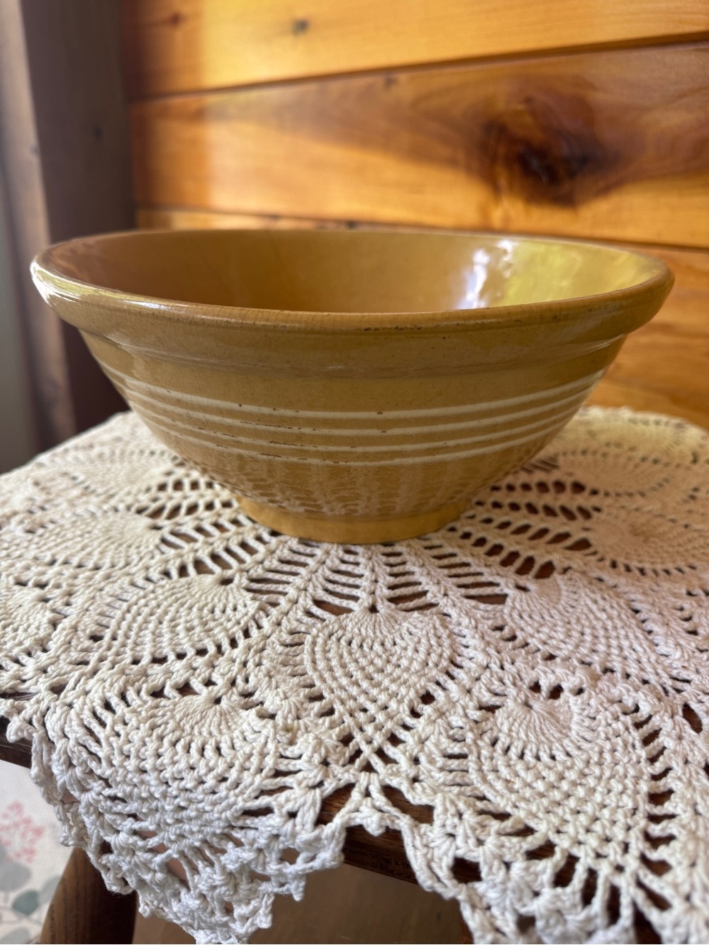 Vintage Yellow ware stoneware mixing bowl
